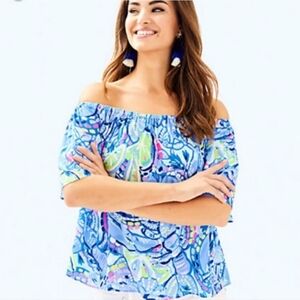 Lilly Pulitzer Blue Sain Top, Off-the-Shoulder sz M